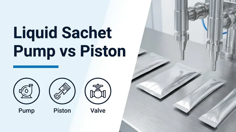 Comparison banner showing stainless-steel liquid dosing nozzles over narrow tubular liquid stick packs and flat four-side-seal sachets